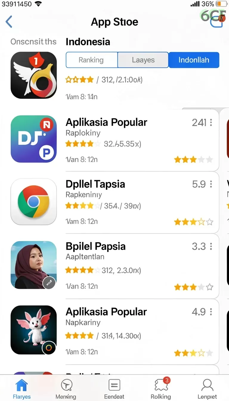 Cuplikan layar 62VIP — menu navigasi